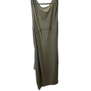 Nicole Farhi Sleeveless Olive Green Dress with side pockets wide bottom panel